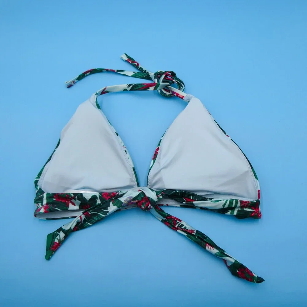 Victorias Secret Medium Green Floral Triangle Halter Padded Bikini‎ Top Swimwear